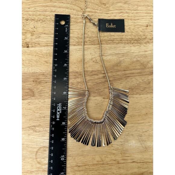 Ballet Fringe Pine Needle Shimmering Gold-tone Rods Fashion Statement Necklace - Picture 10 of 10